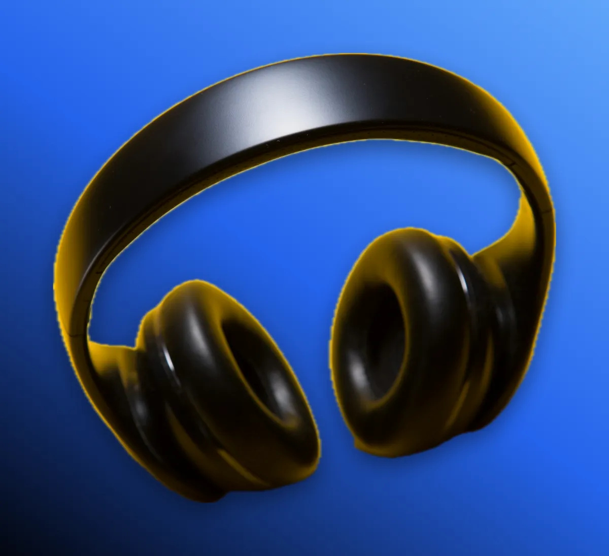 Headphones lifted off their photo background and placed on a blue gradient.